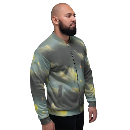 Dreamy Ascent on a Bomber Jacket