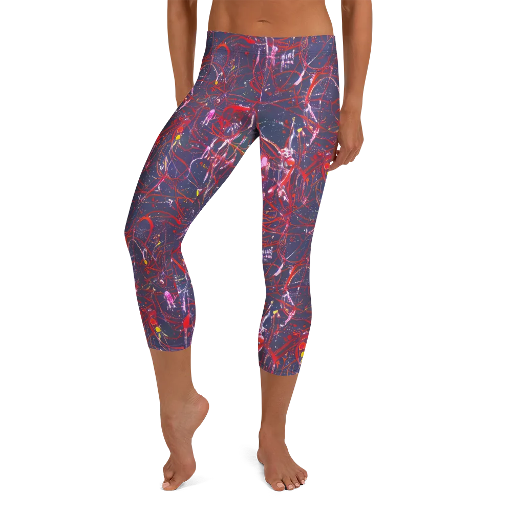 Crimson Circuit on Capri Leggings — Front