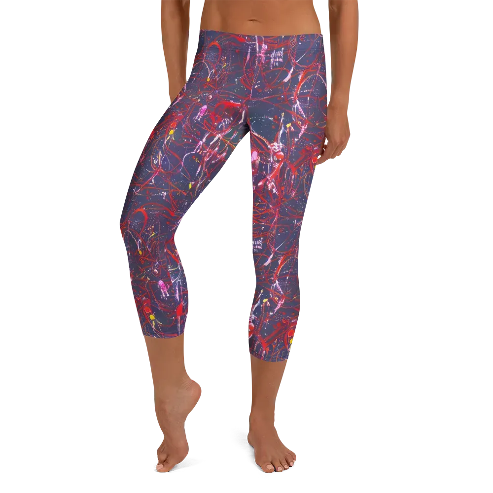 Crimson Circuit on Capri Leggings — Front