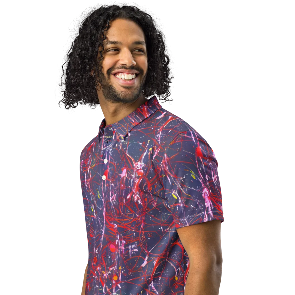 Crimson Circuit on Men's Slim Fit Polo Shirt — Left Front