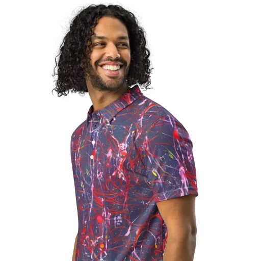 Crimson Circuit on a Men's Slim Fit Polo Shirt