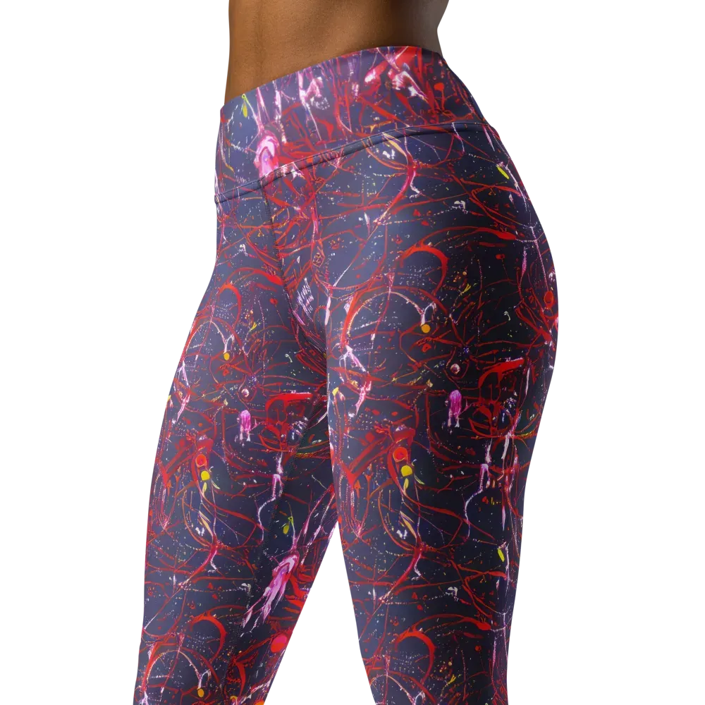 Crimson Circuit on Yoga Leggings — Left Front