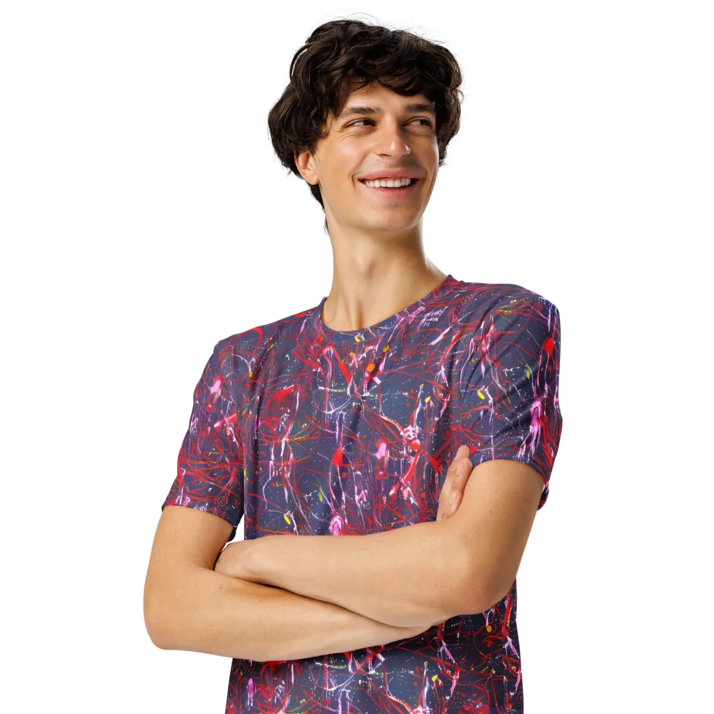 Crimson Circuit on Men's Crew Neck T-Shirt — Left Front