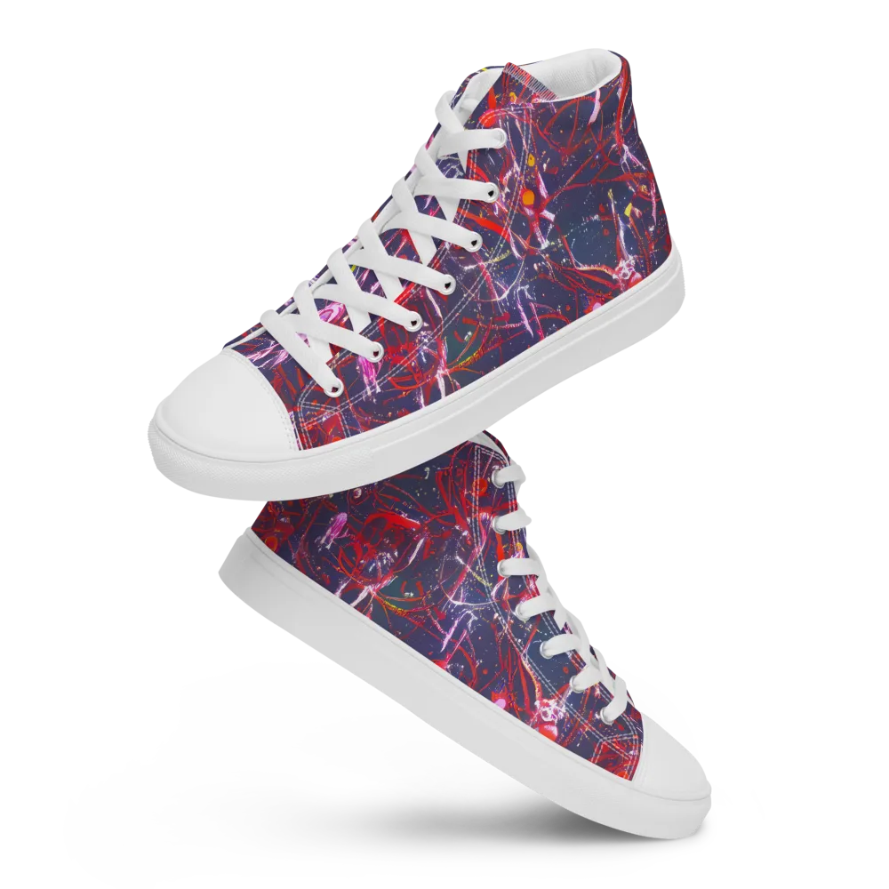 Crimson Circuit on Men's High Top Canvas Shoes — Front