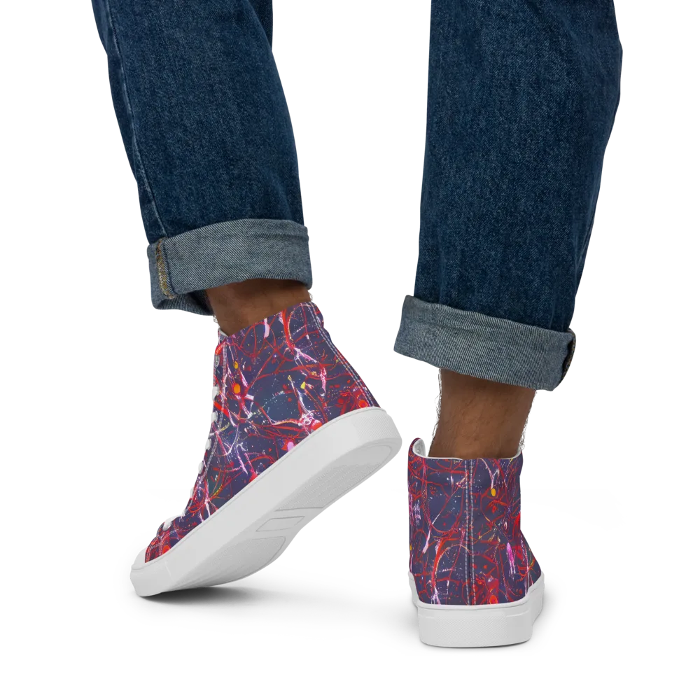 Crimson Circuit on Men's High Top Canvas Shoes — Back
