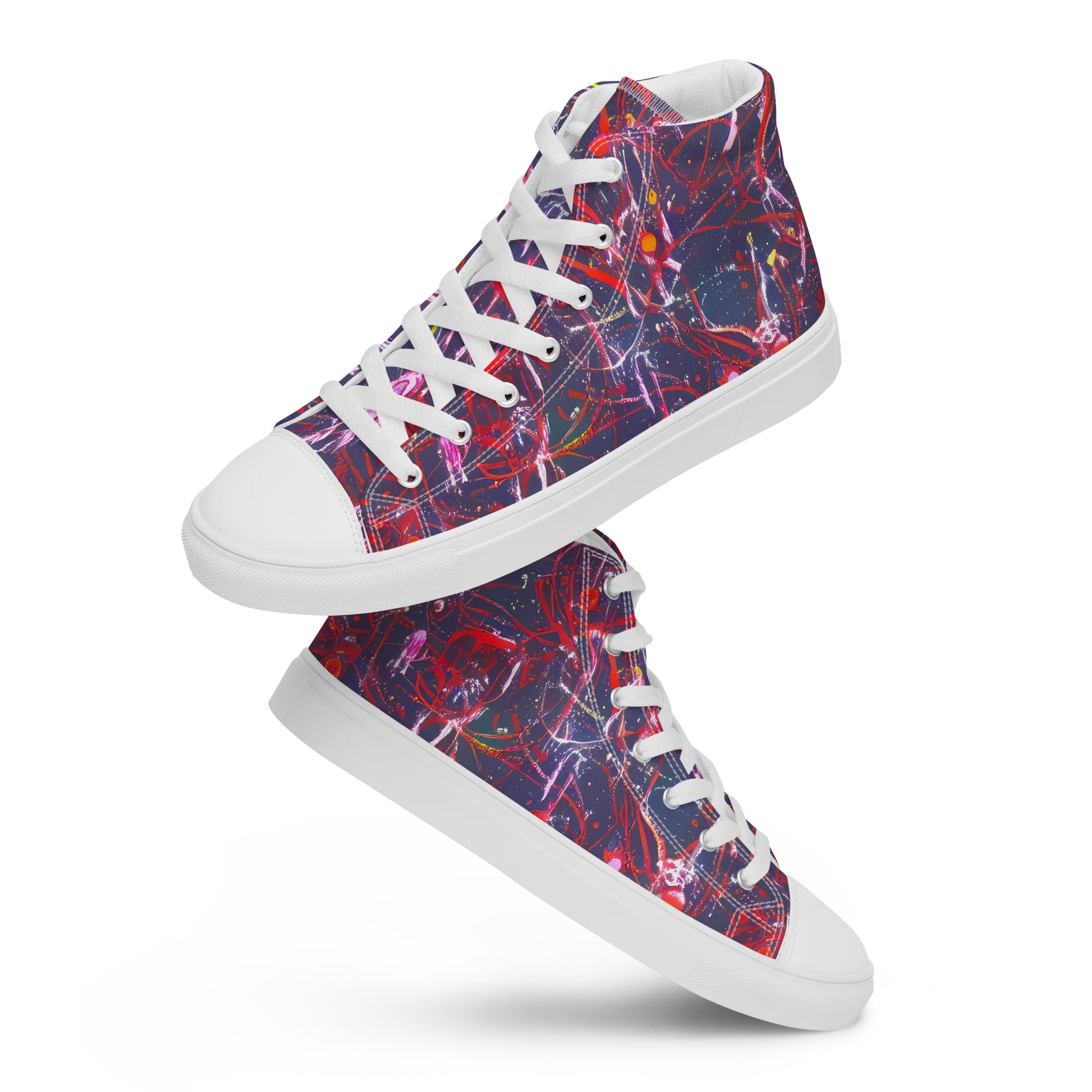 Crimson Circuit on Women's High Top Canvas Shoes — Front
