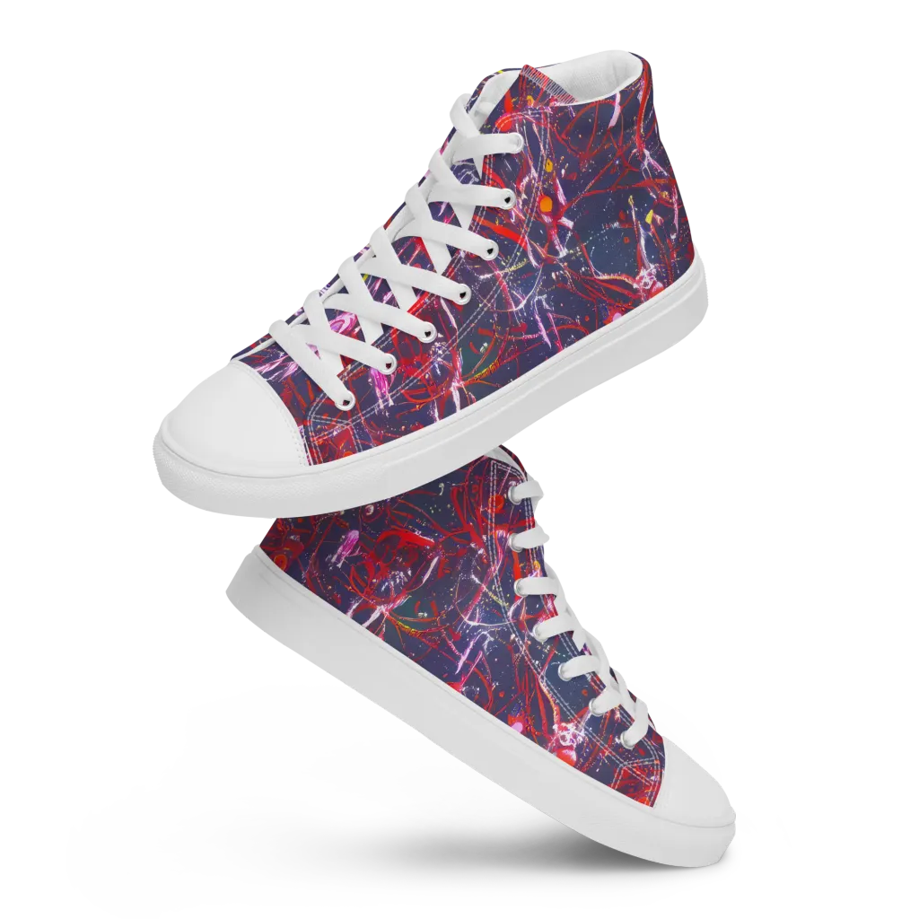 Crimson Circuit on Women's High Top Canvas Shoes — Front