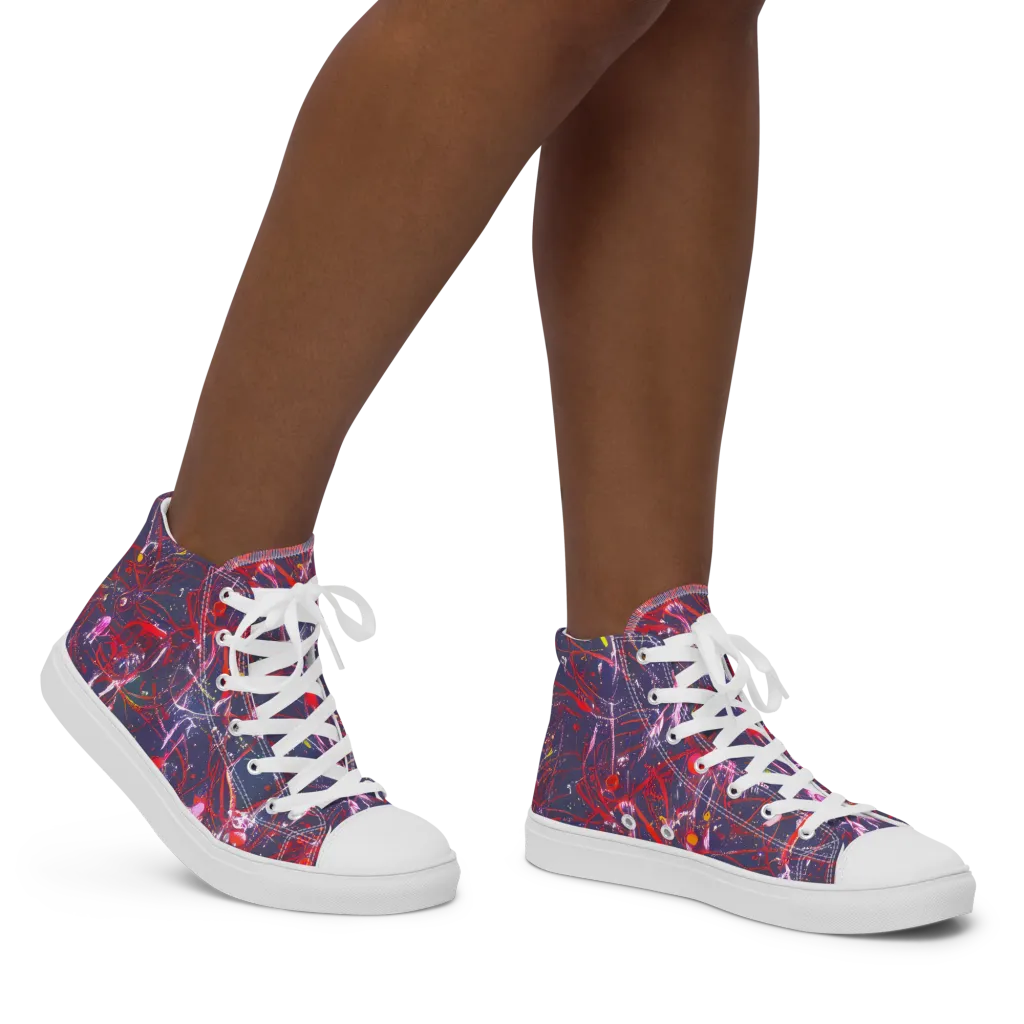 Crimson Circuit on Women's High Top Canvas Shoes — Right