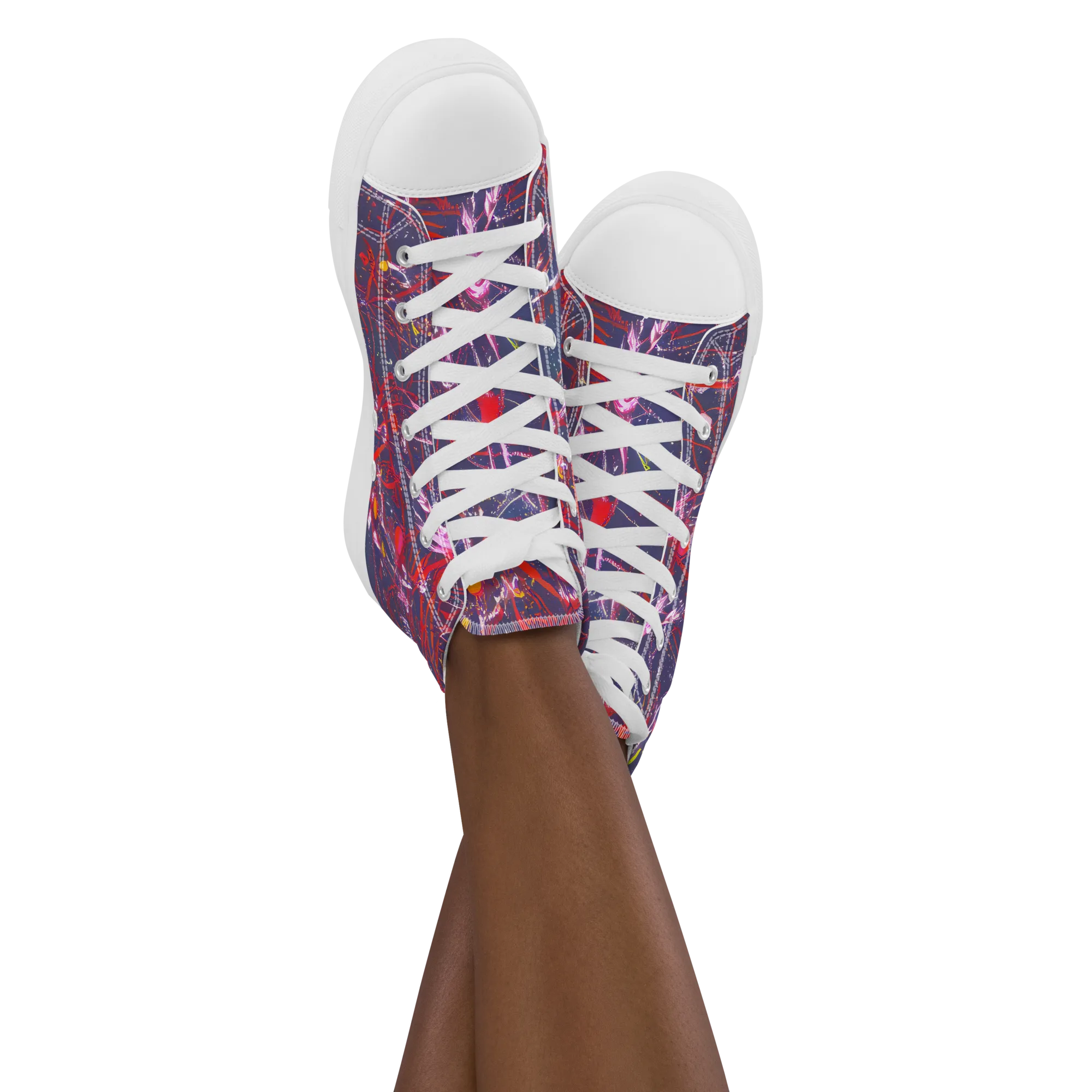 Crimson Circuit on Women's High Top Canvas Shoes — Front