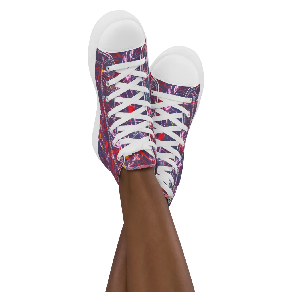 Crimson Circuit on Women's High Top Canvas Shoes — Front