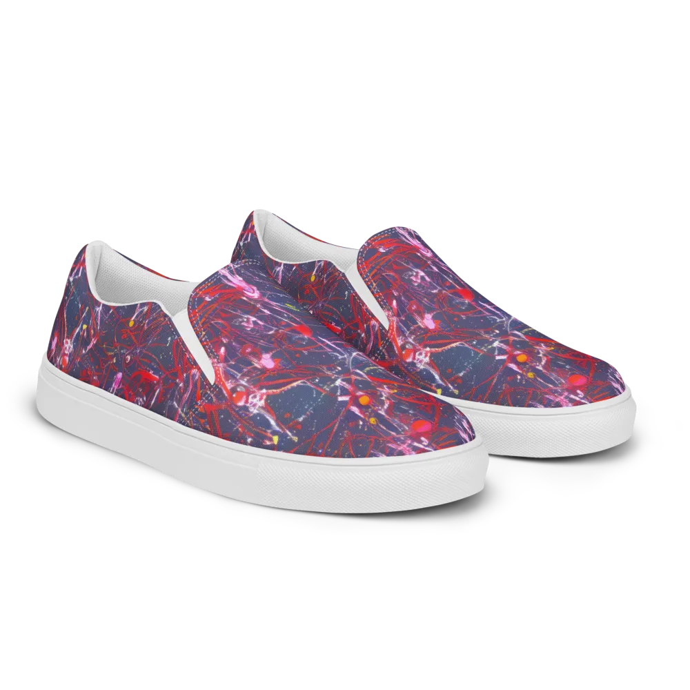 Crimson Circuit on Men's Slip-On Canvas Shoes — Right Front