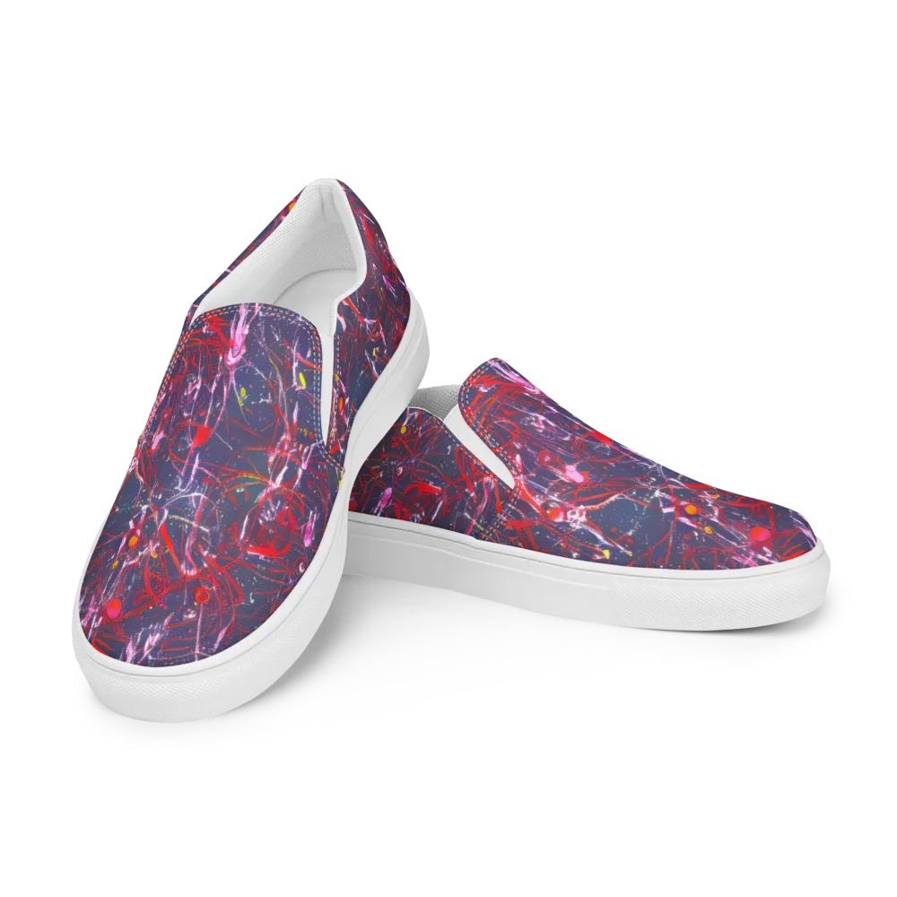 Crimson Circuit on Men's Slip-On Canvas Shoes — Left Front
