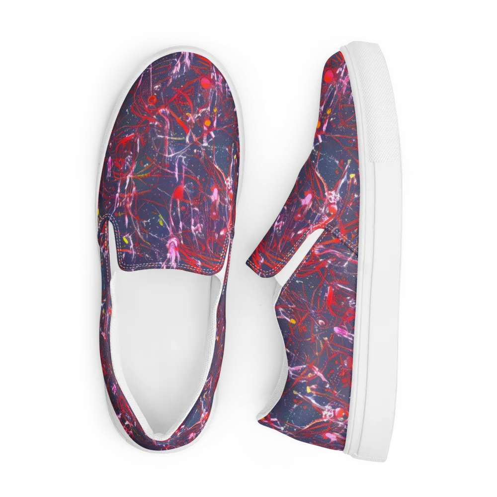 Crimson Circuit on Men's Slip-On Canvas Shoes — Front