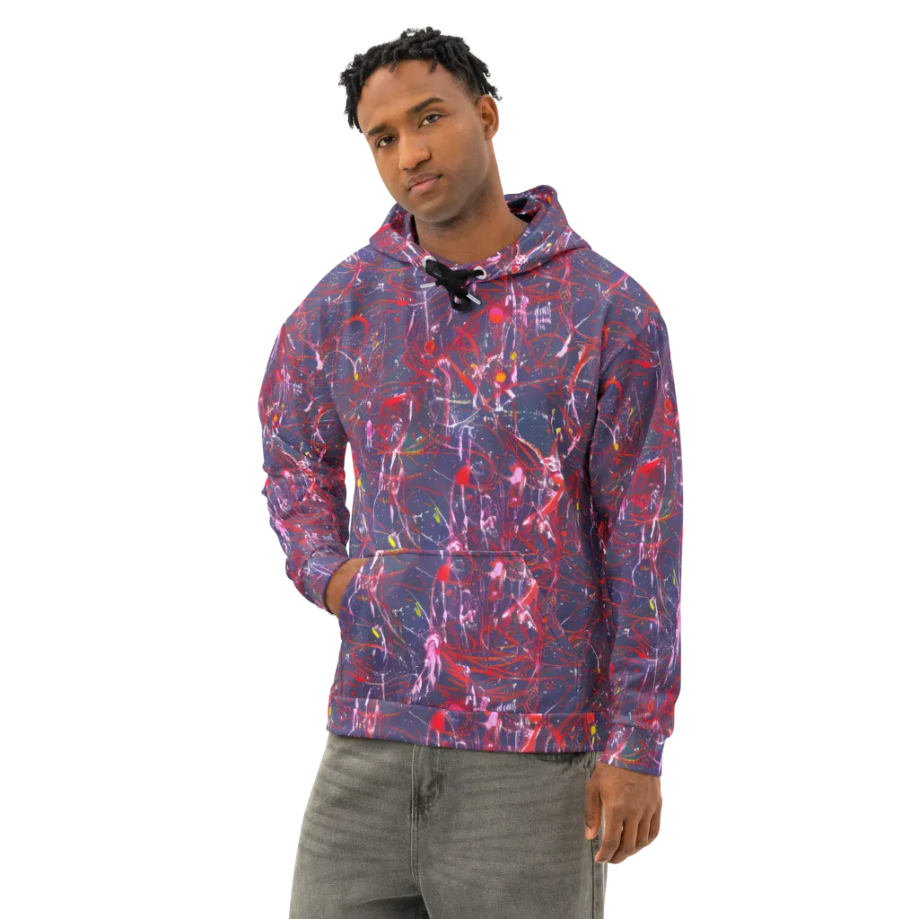 Crimson Circuit on Cotton Hoodie — Left Front