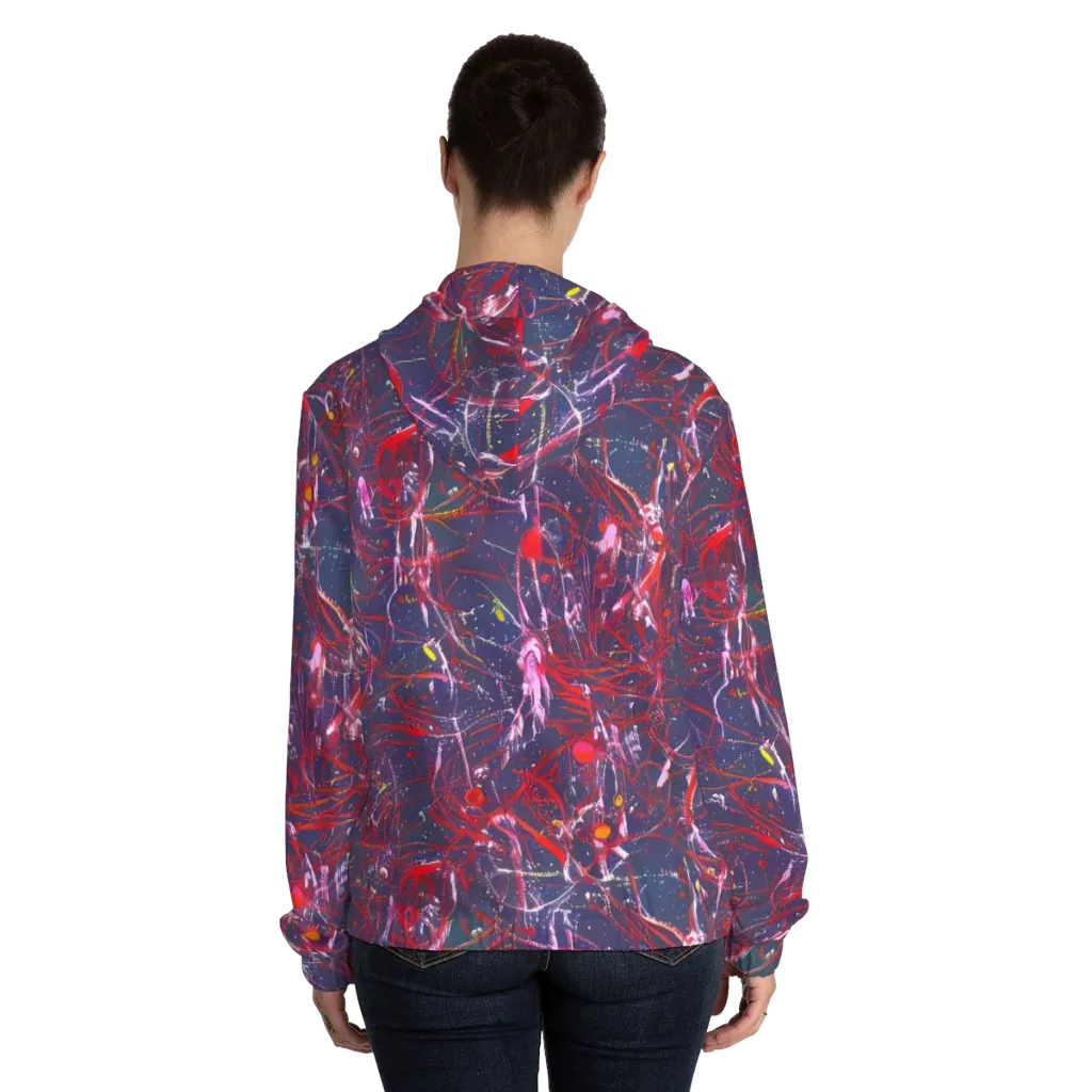 Crimson Circuit on Women's Full-Zip Hoodie — Back On Person
