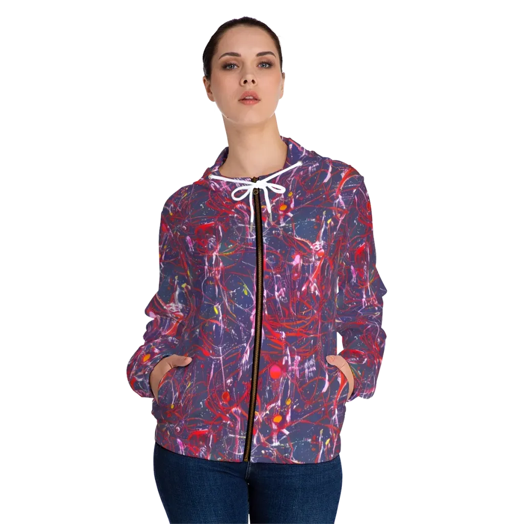 Crimson Circuit on Women's Full-Zip Hoodie — Front On Person