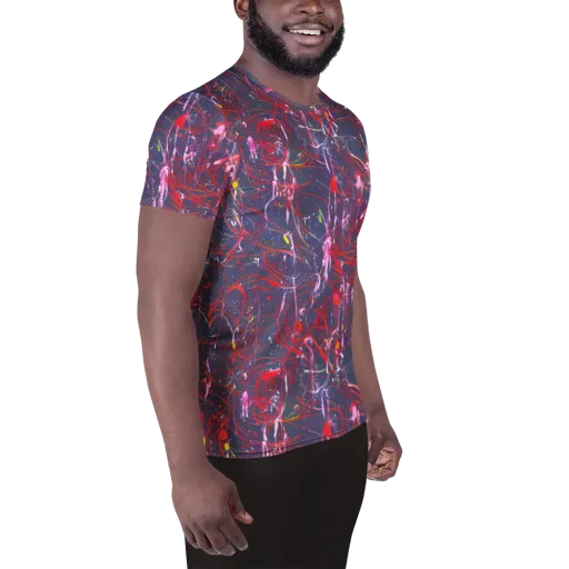 Crimson Circuit on a Men's Athletic T-Shirt