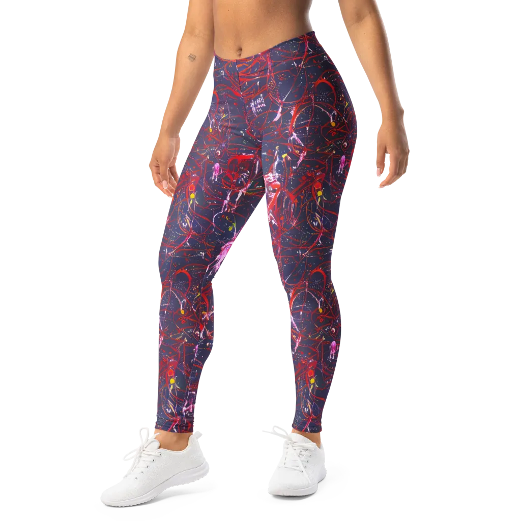 Crimson Circuit on Leggings — Left Front