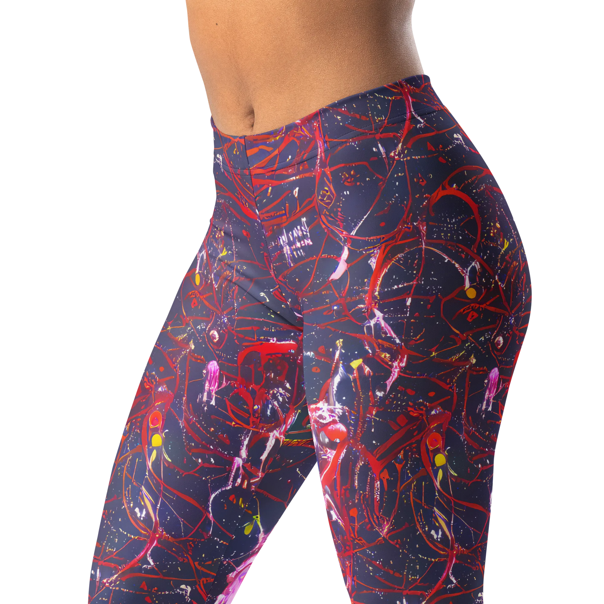 Crimson Circuit on Leggings — Left Front