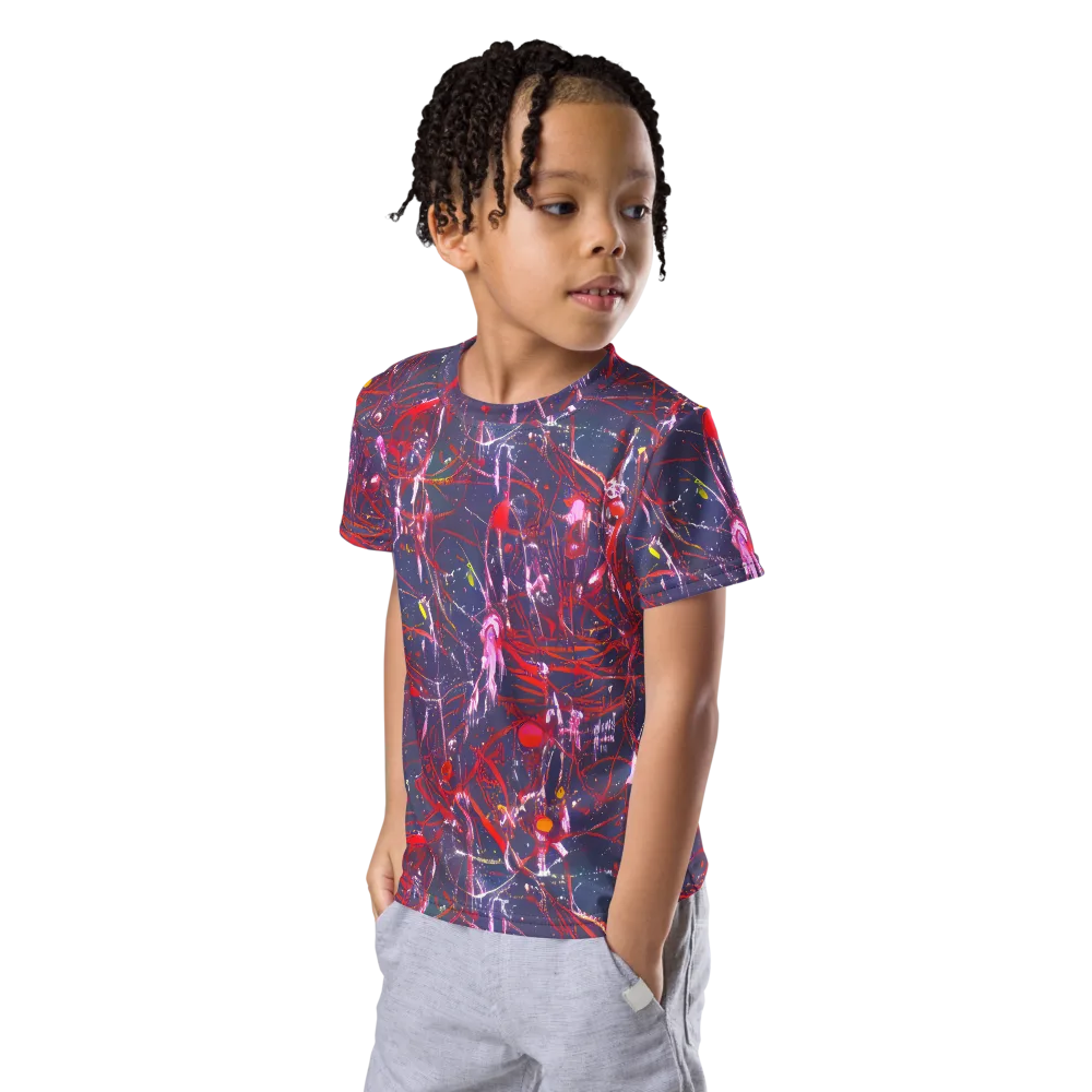 Crimson Circuit on Kids Crew Neck T-Shirt — Left Front
