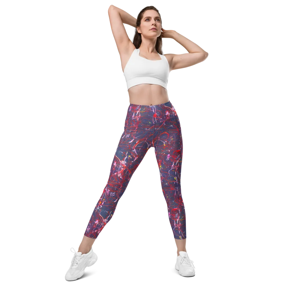 Crimson Circuit on Leggings with Pockets — Front