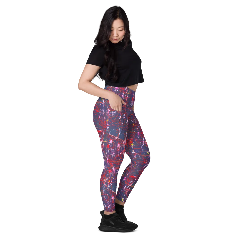 Crimson Circuit on Leggings with Pockets — Right