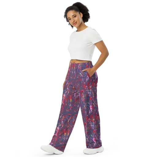 Crimson Circuit on a Wide-Leg Pants