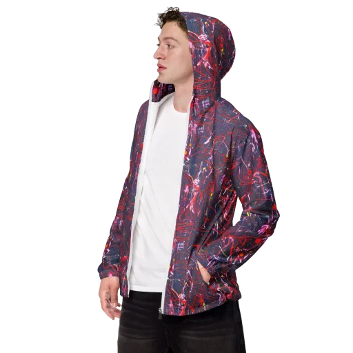 Crimson Circuit on a Men's Windbreaker