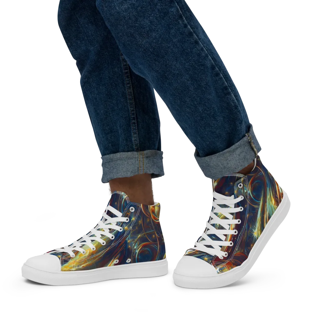 Celestial Vortex on Men's High Top Canvas Shoes — Left