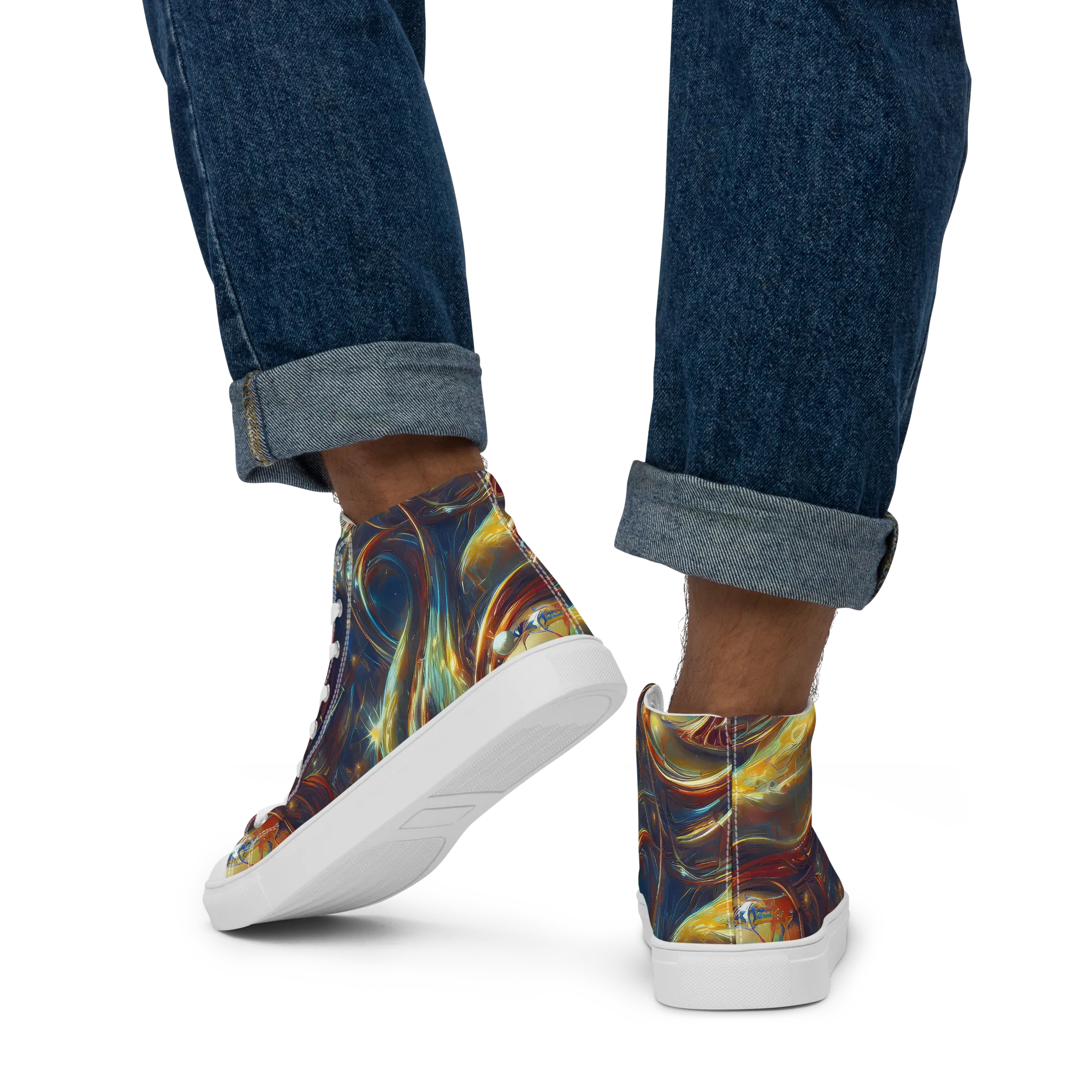 Celestial Vortex on Men's High Top Canvas Shoes — Back
