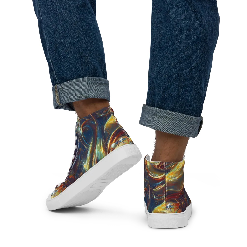 Celestial Vortex on Men's High Top Canvas Shoes — Back