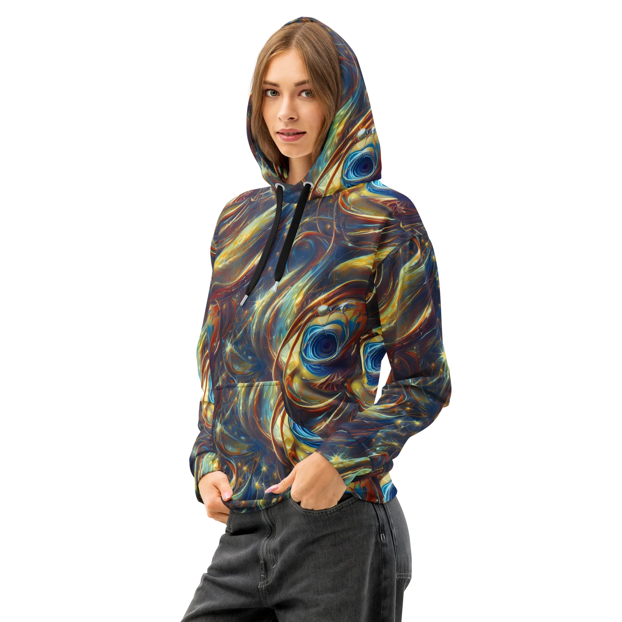 Celestial Vortex on Cotton Hoodie — Left Front