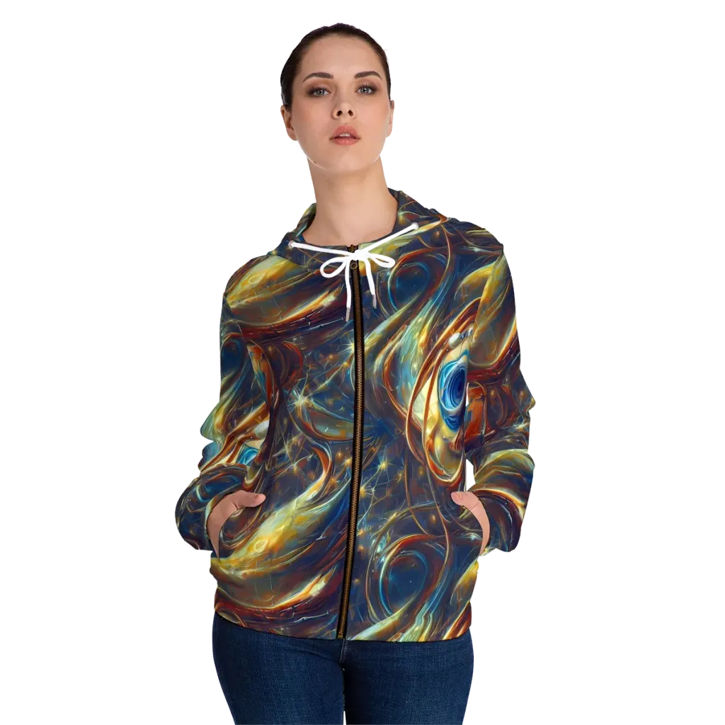 Celestial Vortex on Women's Full-Zip Hoodie — Front On Person