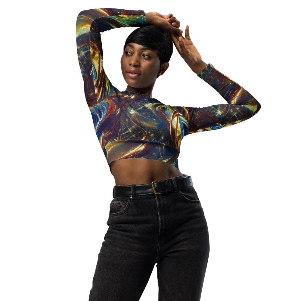 Celestial Vortex on Long Sleeve Crop Top — Front