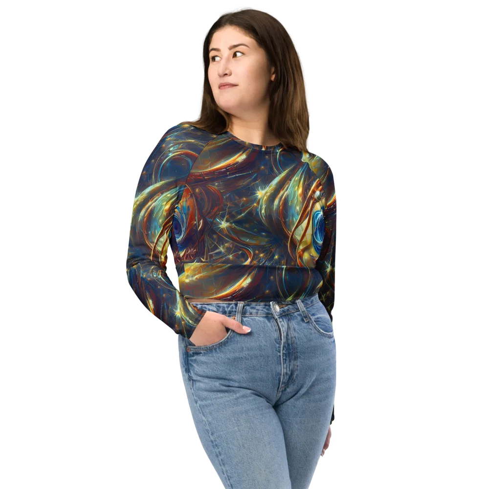 Celestial Vortex on Long Sleeve Crop Top — Front
