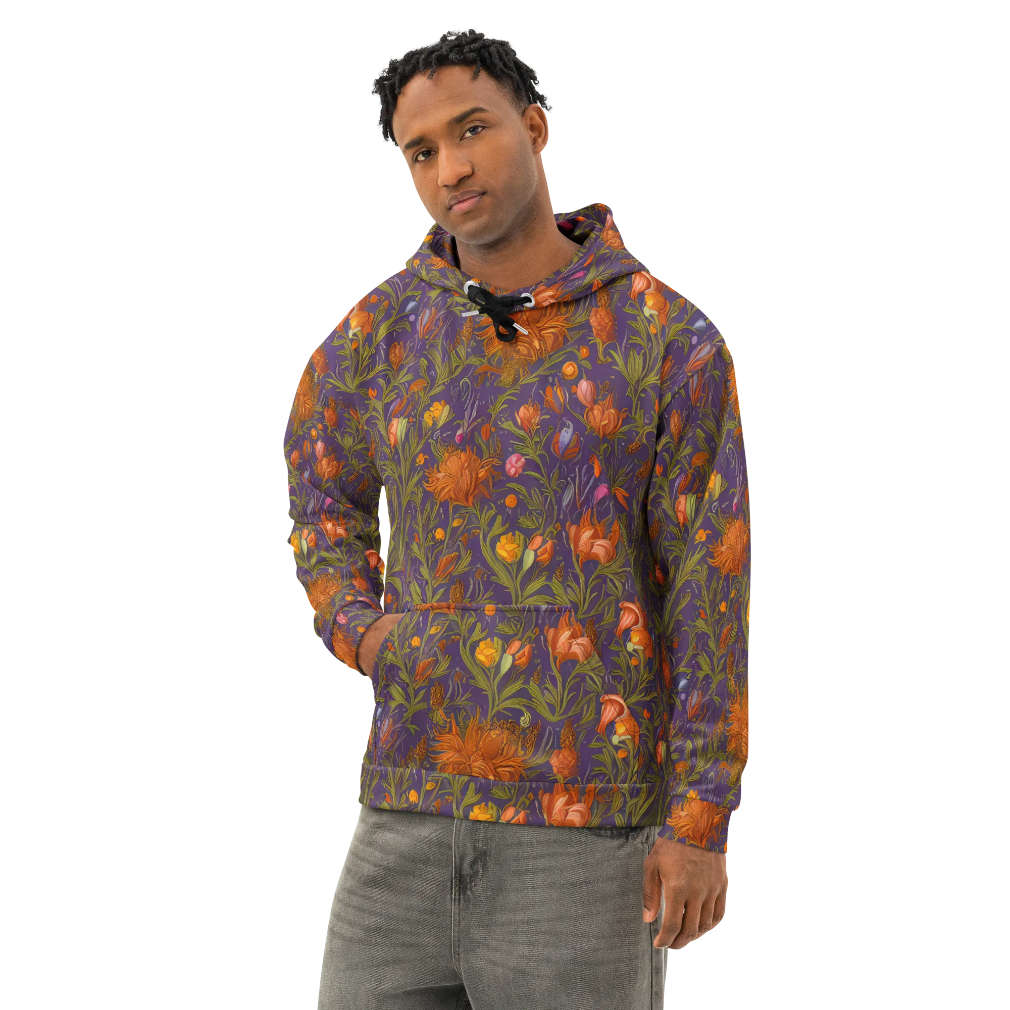 Botanical Nebula on Cotton Hoodie — Left Front