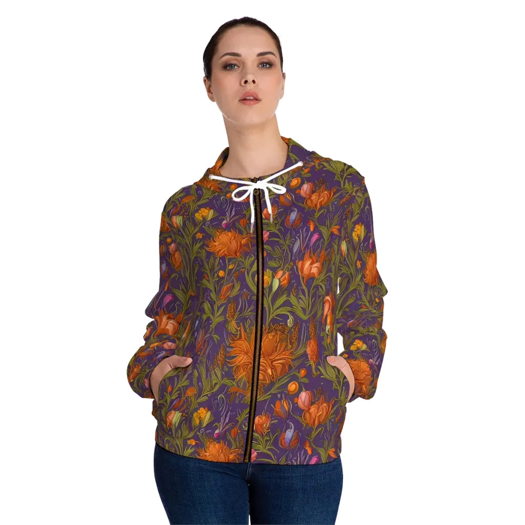 Botanical Nebula on Women's Full-Zip Hoodie — Front On Person