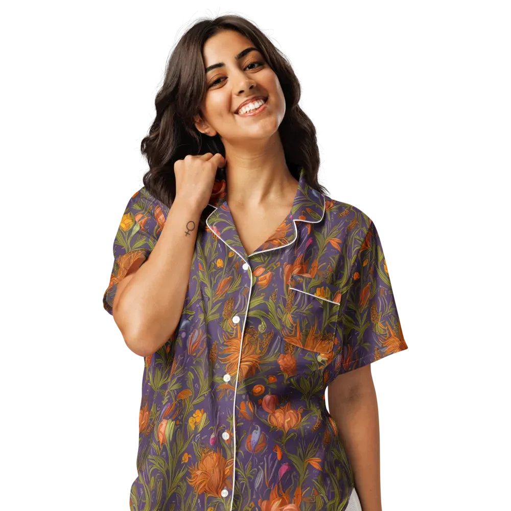Botanical Nebula on Women's Short Sleeve Pajama Top — Front