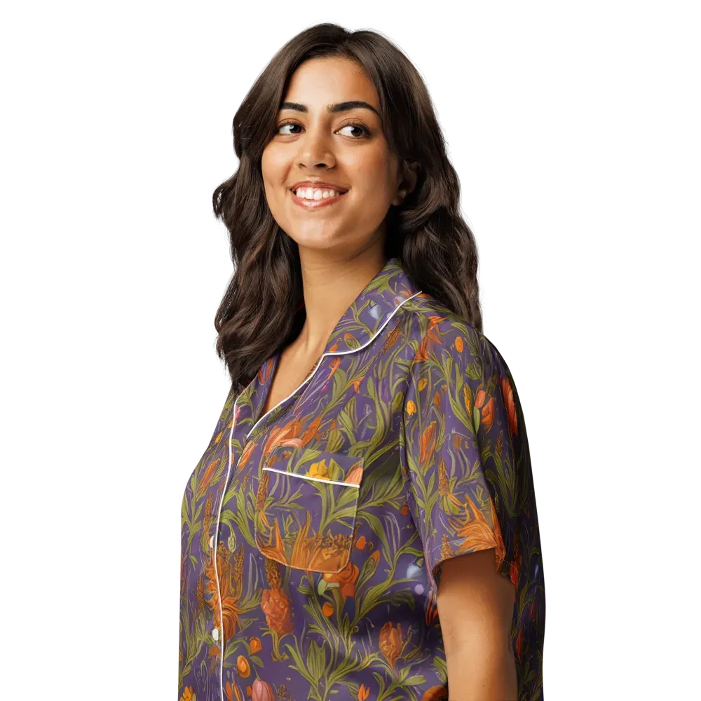 Botanical Nebula on Women's Short Sleeve Pajama Top — Left Front