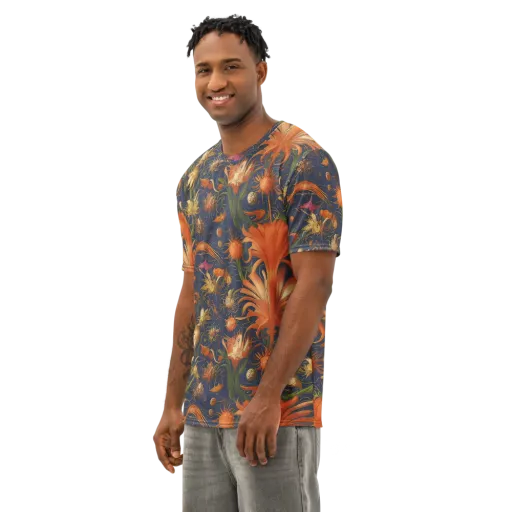 Stellar Blooms on a Men's Cotton Crew Neck T-Shirt