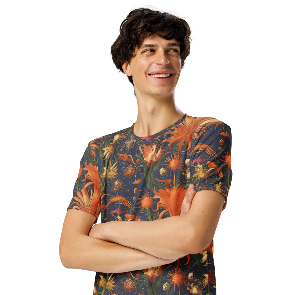 Stellar Blooms on Men's Crew Neck T-Shirt — Left Front
