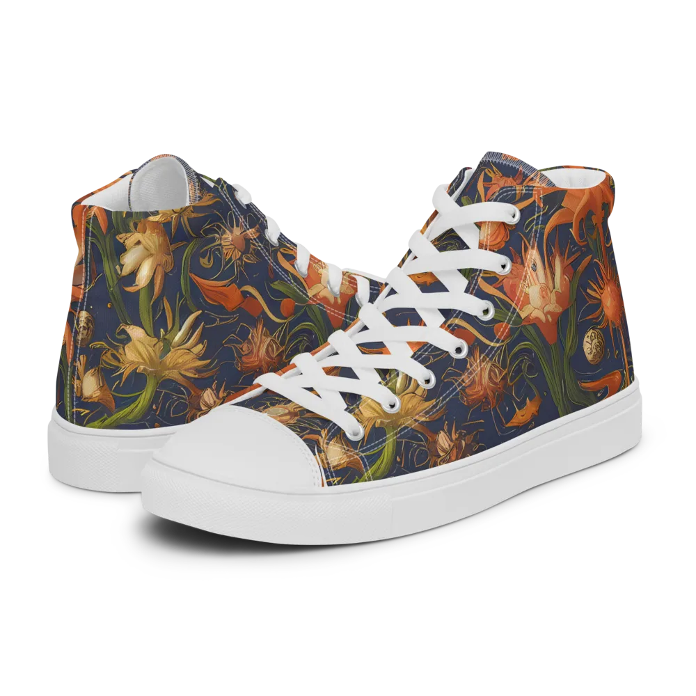 Stellar Blooms on Men's High Top Canvas Shoes — Left