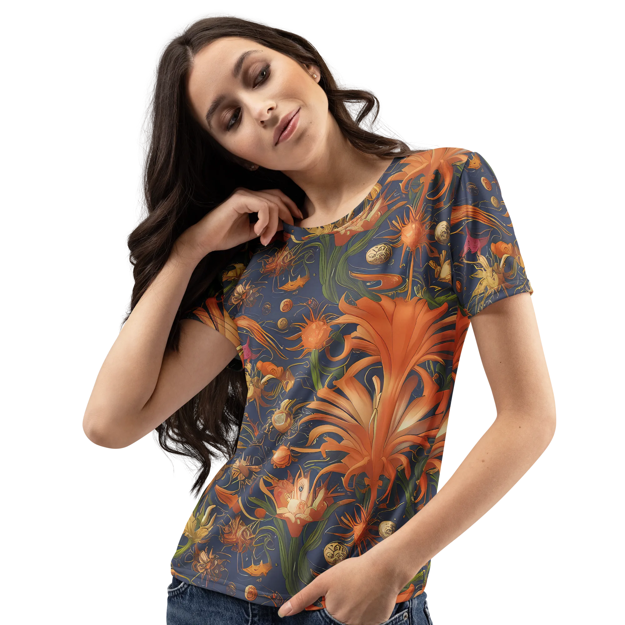 Stellar Blooms on Women's Crew Neck T-Shirt — Left Front