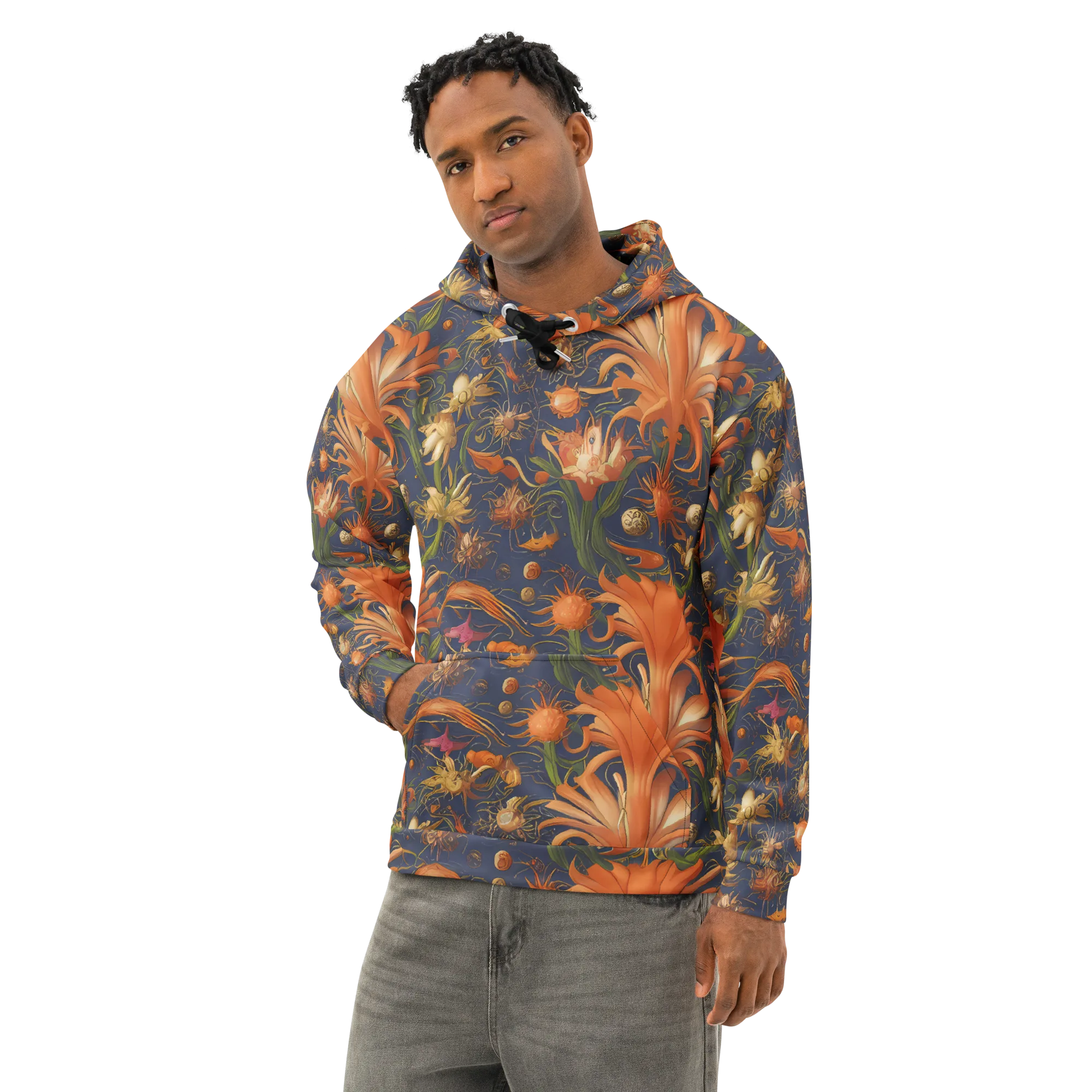 Stellar Blooms on Cotton Hoodie — Left Front