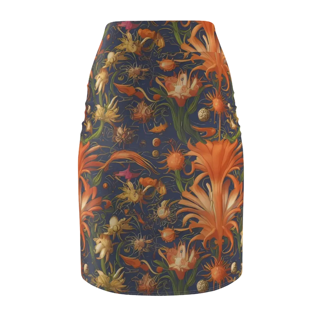 Stellar Blooms on Pencil Skirt — Back