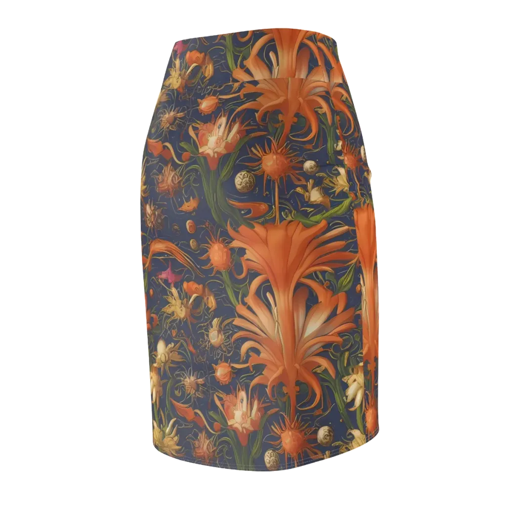 Stellar Blooms on Pencil Skirt — Back Side
