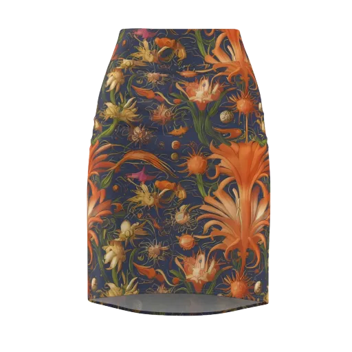 Stellar Blooms on a Pencil Skirt