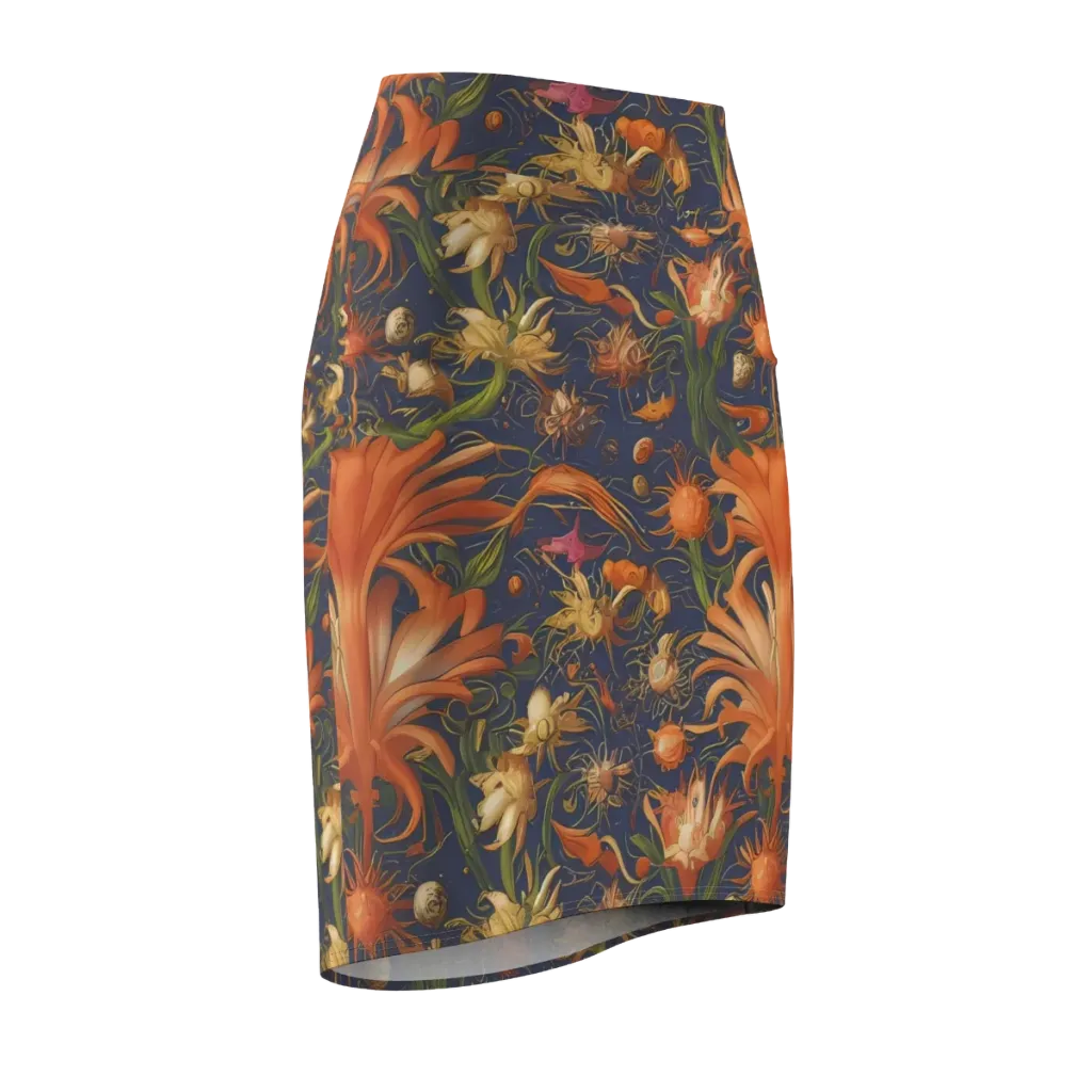Stellar Blooms on Pencil Skirt — Front Side