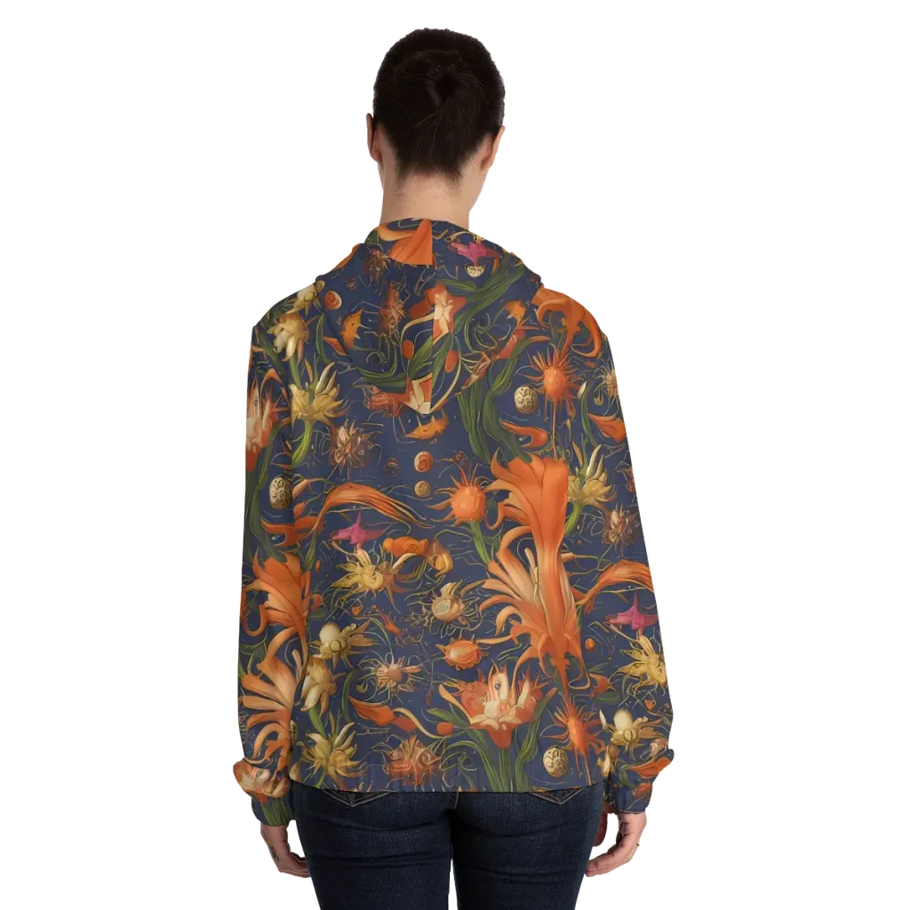 Stellar Blooms on Women's Full-Zip Hoodie — Back On Person