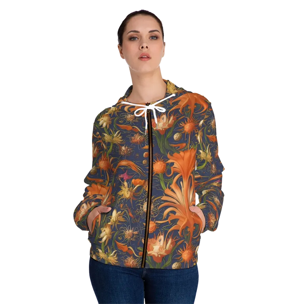 Stellar Blooms on Women's Full-Zip Hoodie — Front On Person